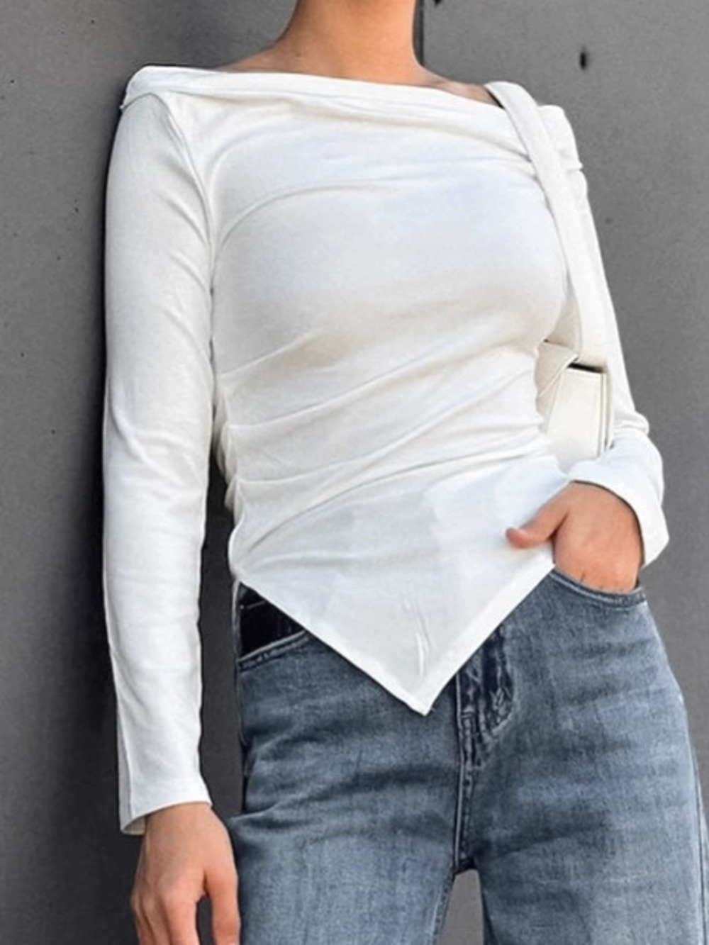Forever 21 Off Shoulder Asymmetric Long Sleeve Slim Fit Top